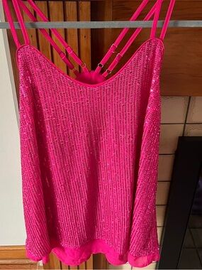 Grace Karin Hot Pink y2k Sequin Strappy Tank Top